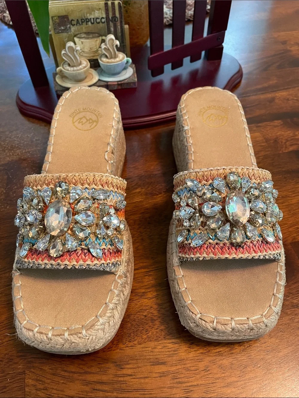 WHITE MOUNTAIN Stitch Espadrille Wedge Sandals Women’s 6.5 Natural/Multi